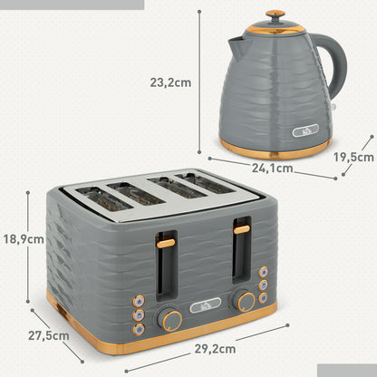 2-in-1 Broodrooster en Waterkoker – Toaster – Kettle – Ontdooien – Opwarmen – Grijs – 7 Bruiningsniveaus – Compact Design