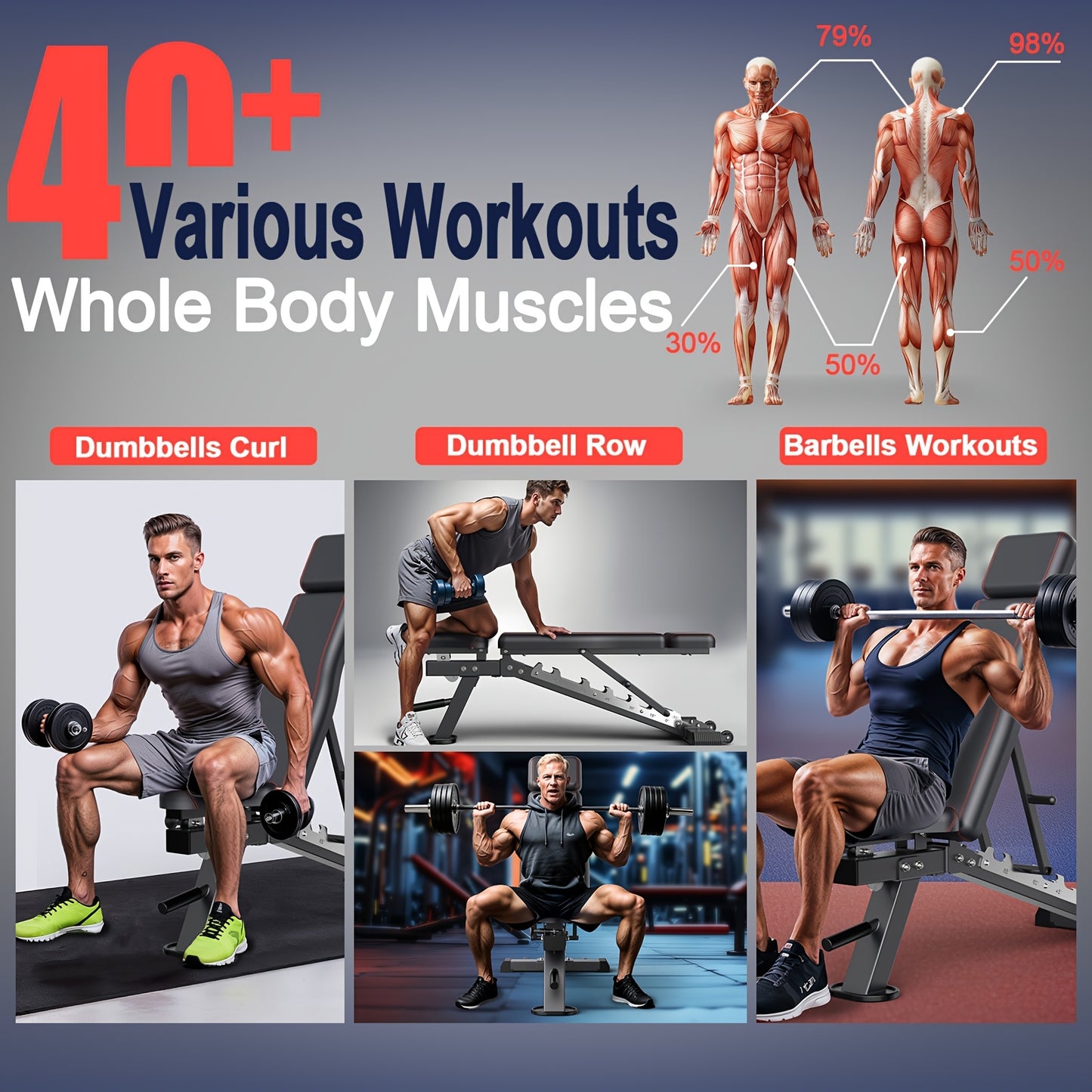Fitnessbank – Halterbank – Trainingsbank – Bench Press Bank – Verstelbaar & Inklapbaar – 550 kg Belastbaarheid – Roestvrijstalen Frame