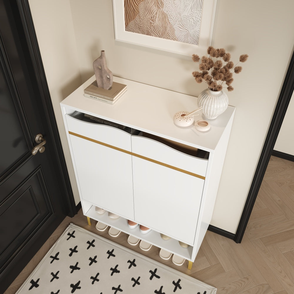 Schoenenkast – Schoenenrek – Schoenkast – Schoenenopberger – Opbergkast – Compact 80×35×105 cm – Modern Wit Met Lades En Verstelbare Planken
