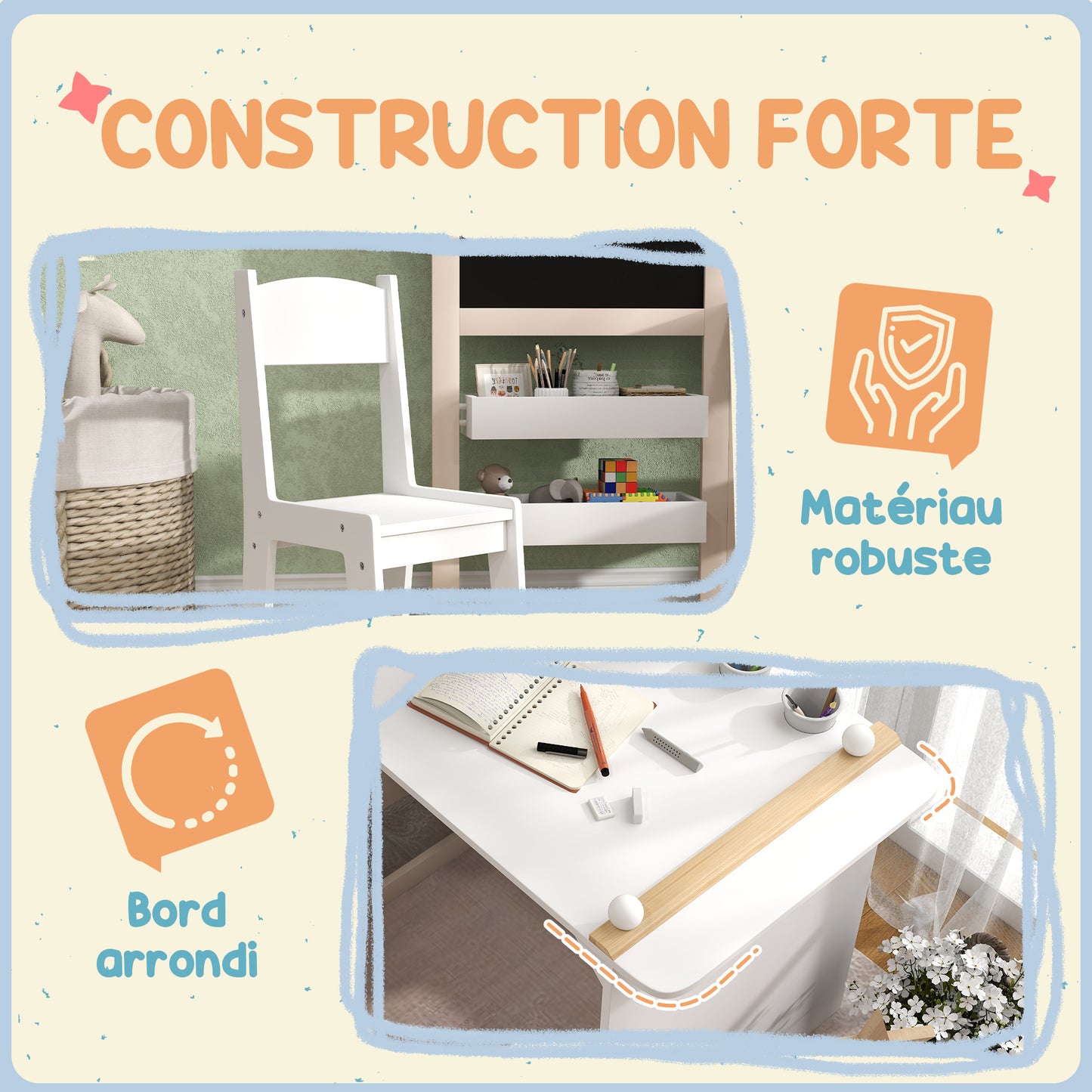 Kinderbureau met Stoel – Kindermeubel – Speeltafel – Tekenbureau – Kindertafel – 3-in-1 Design – Inklapbaar Krijtbord – Ruime Opbergruimte – MDF Wit – Voor 3 tot 8 Jaar