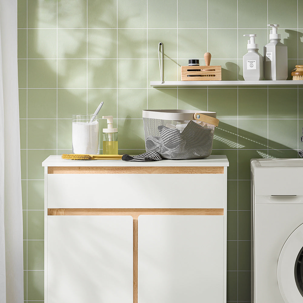 Wasmandkast – Wasmand – Wasbox – Wassorteerder – Waszak – Opvouwbare Waszak – MDF & Rubberhout – Compact 71x85x33 cm