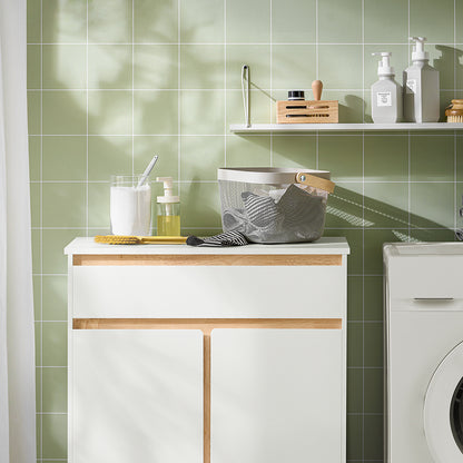 Wasmandkast – Wasmand – Wasbox – Wassorteerder – Waszak – Opvouwbare Waszak – MDF & Rubberhout – Compact 71x85x33 cm