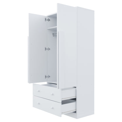 Kledingkast – Garderobekast – Opbergkast – Draaideurkast – Slaapkamerkast – Wit – Met Lades – Metaal – 70x40x170 cm – Eigentijds Design
