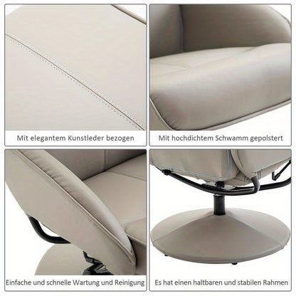Draaifauteuil – Draaistoel – Relaxfauteuil – Loungestoel – Zithoekstoel – 360° Draaibaar – Comfortabele Ottoman – Stevig Kunststof & Houten Frame – Gemakkelijk Reinigbare Stof – Beige/Grijs