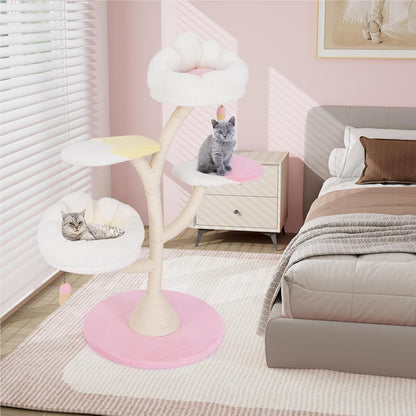 Krabpaal – Kattenboom – Kattenkrabpaal – Krabmeubel – Kattenhuis – Houten Constructie – 2 Ligplekken & Speelbal