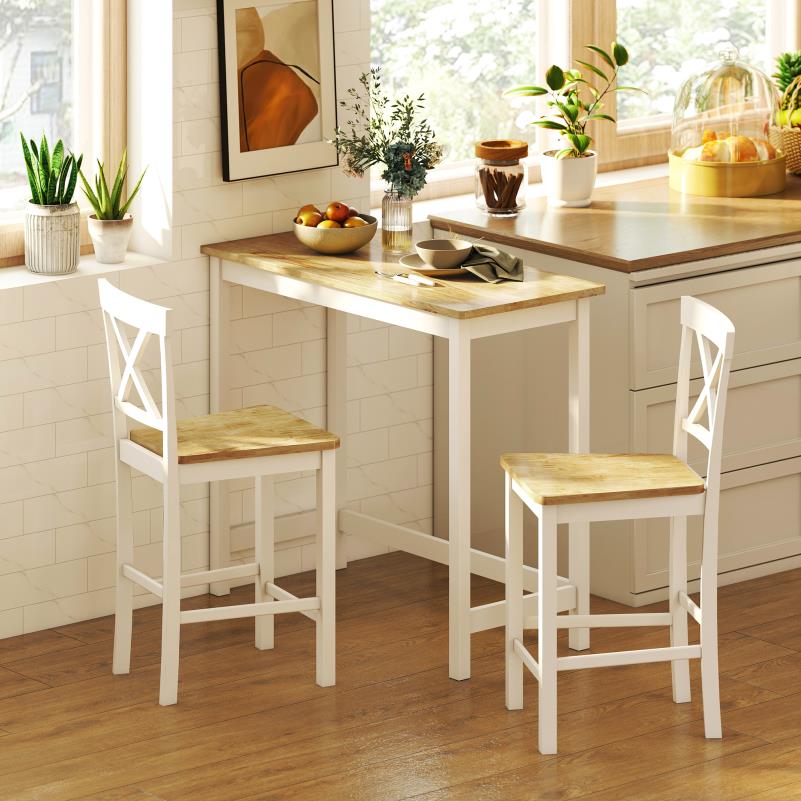 Barstoel – Barkruk – Barstoel Kruk – Barkrukken Set – Barstoel Met Rugleuning – Ergonomisch Crossback Ontwerp – Massief Rubberhout Wit/Naturel