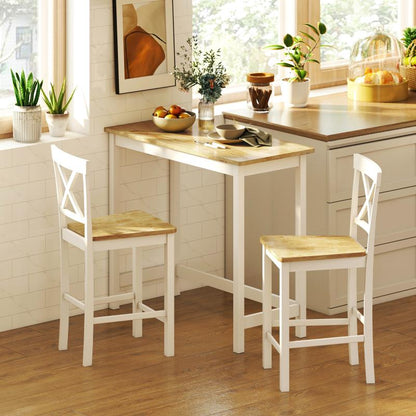 Barstoel – Barkruk – Barstoel Kruk – Barkrukken Set – Barstoel Met Rugleuning – Ergonomisch Crossback Ontwerp – Massief Rubberhout Wit/Naturel