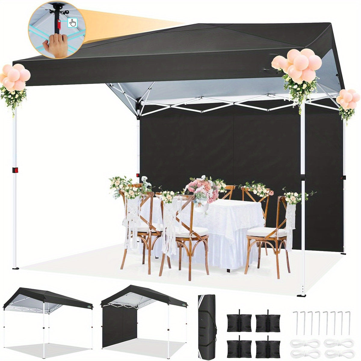 Partytent – Paviljoen – Overkapping – Feesttent – Tuintent – Pop-up – 3,05x3,05 m – UPF 50+ Zonbescherming – Eenvoudig Op te Zetten