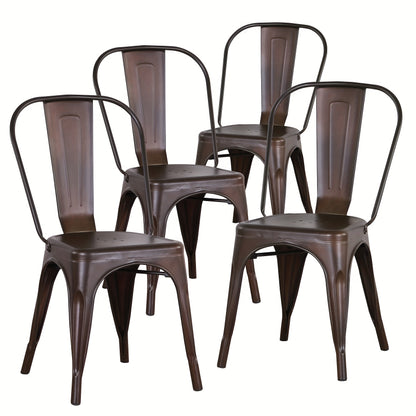 EGoonm Set of 4 Heavy-Duty White Metal Dining Chairs - Stackable Industrial Modern Kitchen Table Set with Removable Backrest, Space-Saving Bistro Cafe Chairs, Easy Assembly & -Slip Feet for Indoor/Outdoor Use (No Cushioning)