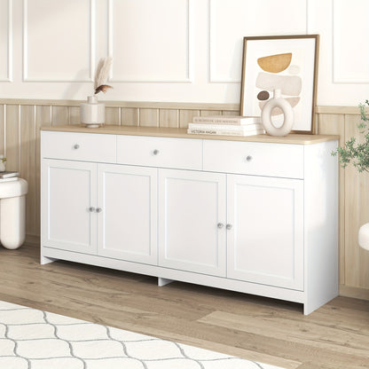 Sideboard, Sideboard, Organiser, Four Doors with Three Drawers, for Living And Dining Room. White, 160*37*75 Cm