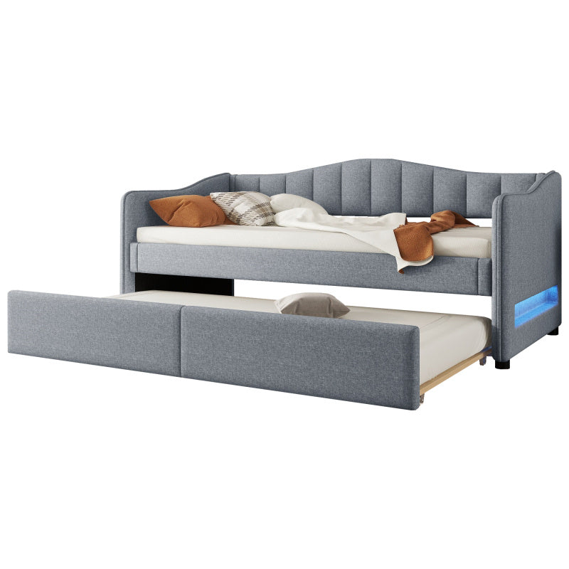 Bedbank – Slaapbank – Sofa Bed – Tagesbett – Eenpersoonsbed – Uittrekbaar Bed – Linnen Bekleding – 90x200 cm