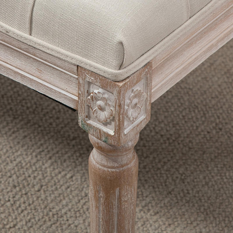 Poef met opbergruimte – Opberghocker – Hocker – Opbergbankje – Voetenbank – Gestoffeerde zitting – Stevige houten poten – 80x40x43 cm – Creme linnenlook