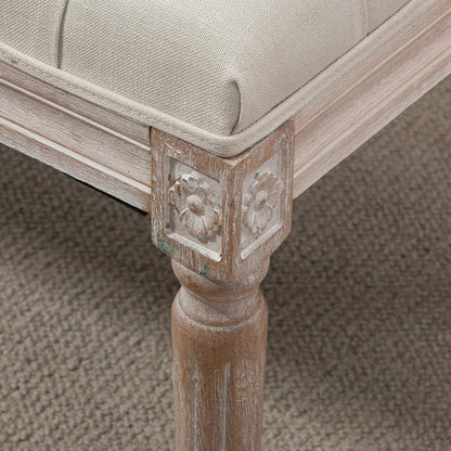 Poef met opbergruimte – Opberghocker – Hocker – Opbergbankje – Voetenbank – Gestoffeerde zitting – Stevige houten poten – 80x40x43 cm – Creme linnenlook
