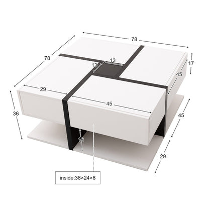 Moderne Salontafel – Hoge Glans Tafel – Opbergtafel – Lade Tafel – Vierkante Tafel – 4 Uittrekbare Laden – Duurzame Constructie – 78x78x36 cm