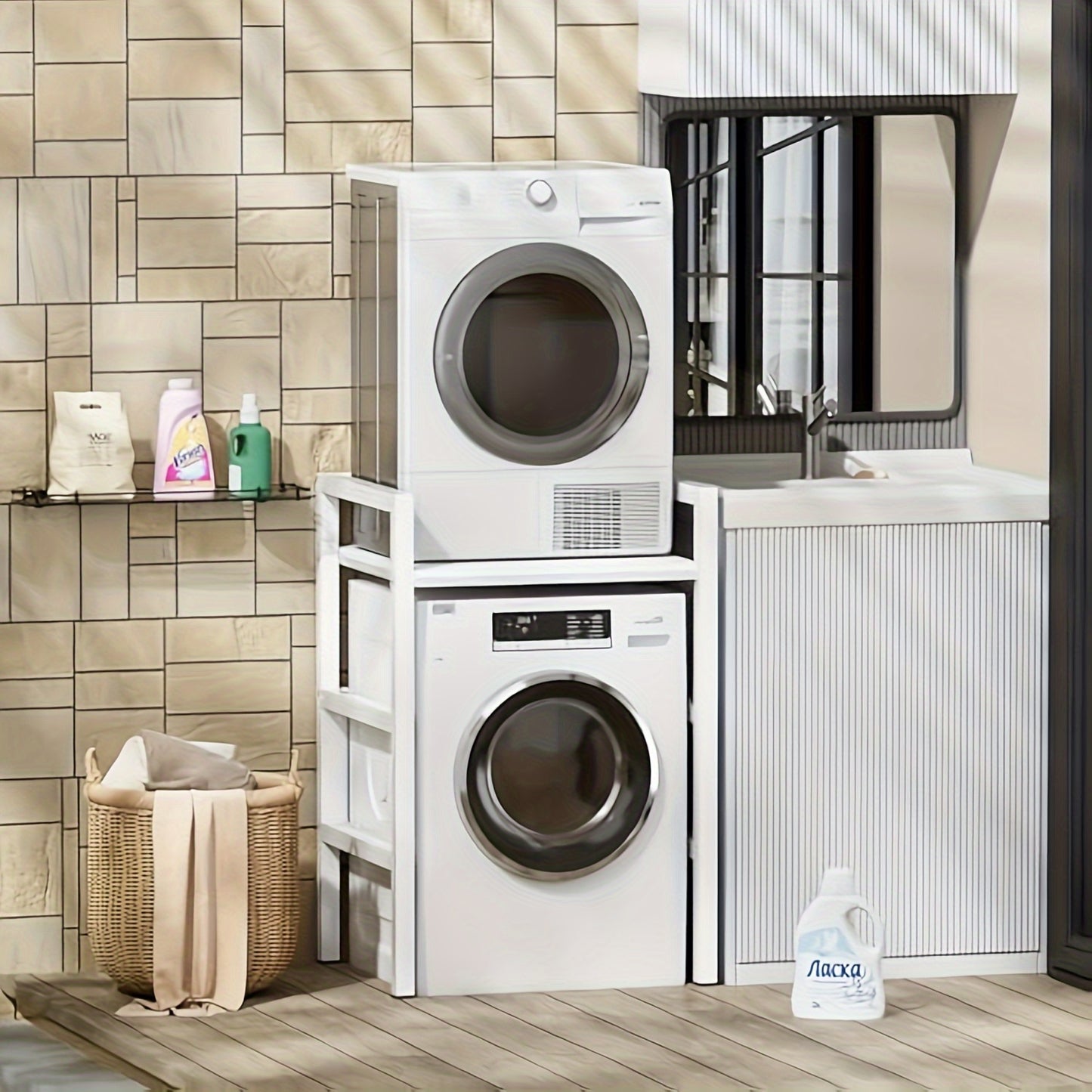 Washing Machine Shelf, Toilet Shelf Over Washing Machine Toilet, Washing Machine Cabinet with Shelves, Overmount Cabinet, Toilet Cabinet, Towel Rail, Metal Material, 73 X 64 X 110cm, White