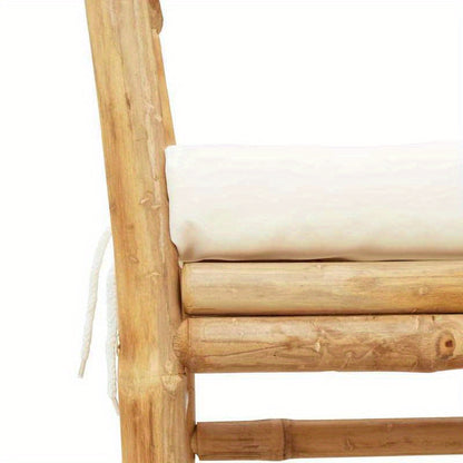 Tuinbank – Buitenbank – Tuinmeubel – Zitbank – 110Cm – Bamboe – Met Comfortabel Kussen – Duurzaam & Weerbestendig – Crème