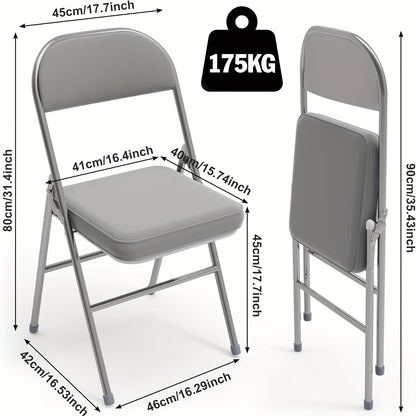Set of 4 metal folding chairs upholstered in leather, indoor folding chairs, comfortable PU folding chair, foldable, space-saving, for parties picnics, Grey