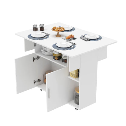 Keukentafel – Uitbreidbare Eettafel – Klaptafel – Bistrotafel – Mobiele Keukentafel – Ruimtebesparend Ontwerp – Hout Wit – Met Opbergruimte – 100x70x78 cm – 4 Blokkeerbare Wieltjes