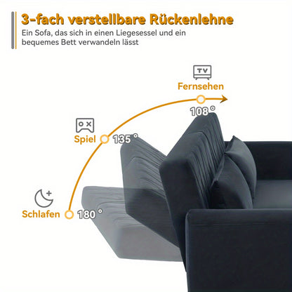 Slaapbank – Slaapsofa – Logeerbed – Bedbank – Bankbed – Verstelbare Rugleuning 3 Standen – Luxe Zachte Velvet Bekleding – Compact 2-Zits – Met Kussens En Zijvak – Zwart