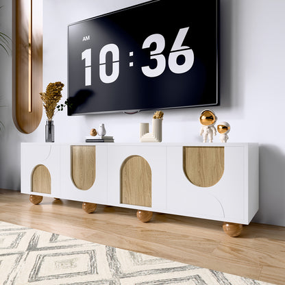 Tv-meubel – TV-kast – TV-standaard – Media Console – Woonkamermeubel – Retro Boogvorm – Bolle Poten – Duurzaam Bamboe – Geen Montage