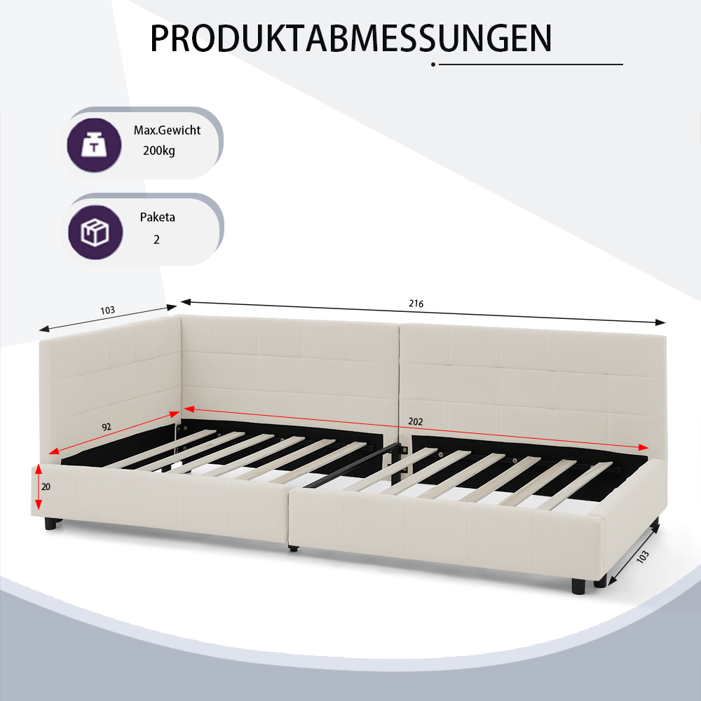 Slaapbank – Sofa Bed – Bedbank – Hoekbank – Vouwbank – Modern – Licht Beige Fluweel – Ruimtebesparend L-Vormig Ontwerp – Stevig Teakhout & IJzeren Frame