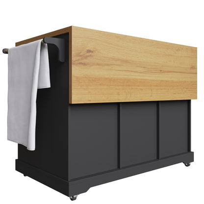 Multifunctionele Keukentrolley – Serveerwagen – Werkbank – Buffetwagen – Opbergmeubel – Zwart Met Metalen Details – Klapsysteem Tot 70 Cm – Mobiel Met Wieltjes