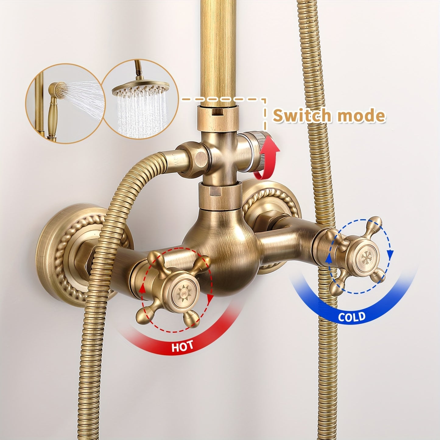 Douche- en Badset – Douchekraan – Badkraan – Doucheset – Badset – Koper Uitvoering – Muurbevestiging – Zonder Temperatuurregeling