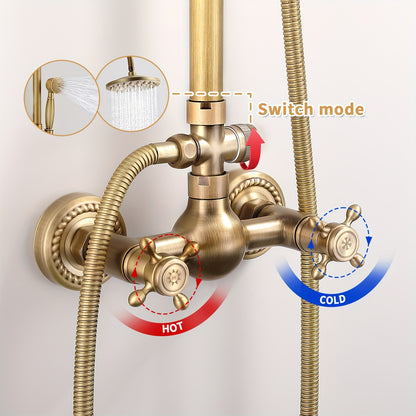 Douche- en Badset – Douchekraan – Badkraan – Doucheset – Badset – Koper Uitvoering – Muurbevestiging – Zonder Temperatuurregeling