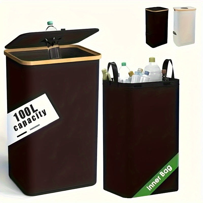 Recyclingbak – Afvalzak – Recyclezak – Afvalcontainer – Afvalemmer – Set Van 2 Zakken – 100 Liter Inhoud – Afneembare Draagtas – Opvouwbaar En Stevig