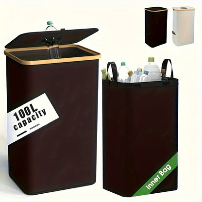 Recyclingbak – Afvalzak – Recyclezak – Afvalcontainer – Afvalemmer – Set Van 2 Zakken – 100 Liter Inhoud – Afneembare Draagtas – Opvouwbaar En Stevig