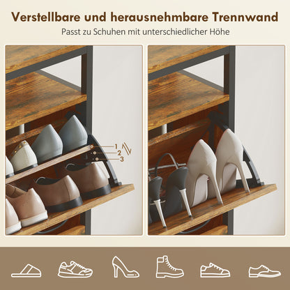 Schoenenkast – Schoenenrek – Schoenenopberger – Schoenenkastje – Schoenentoren – Rustiek Bruin – Stalen Constructie – 4 Opvouwbare Lades