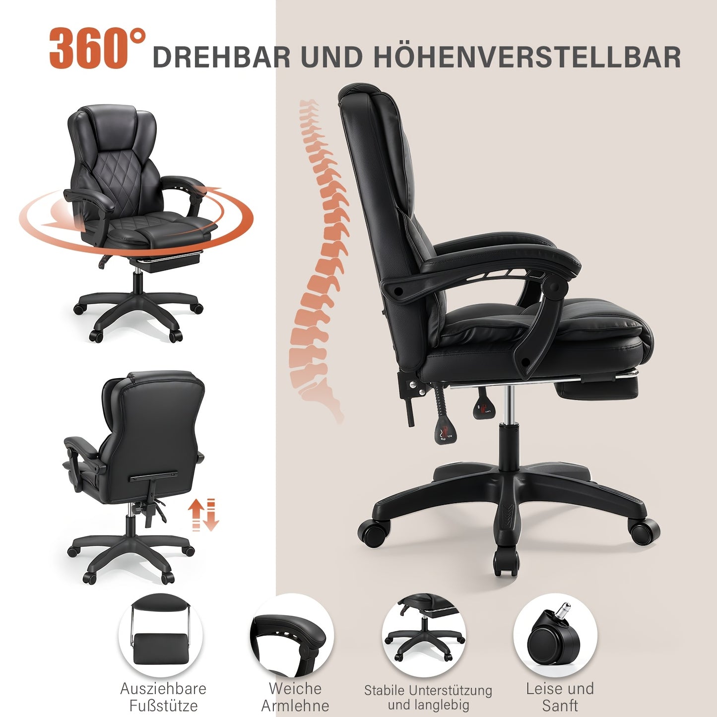 Bureaustoel – Office Chair – Ergonomische Stoel – Gamingstoel – Bureaustoel Met Voetensteun – Verstelbare Rugleuning – Rvs Frame