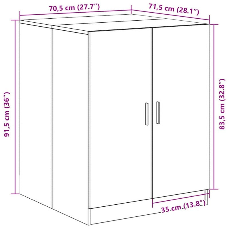 Wasmachinekast – Wasmachinecabinet – Wasmachine Organizer – Wasmachine Meubel – Waskast – Zwart Eikenhout – Grote Opbergruimte – Robuuste Houten Constructie – Past Voor Voorlader – 70,5x71,5x91,5 cm – Eenvoudige Montage
