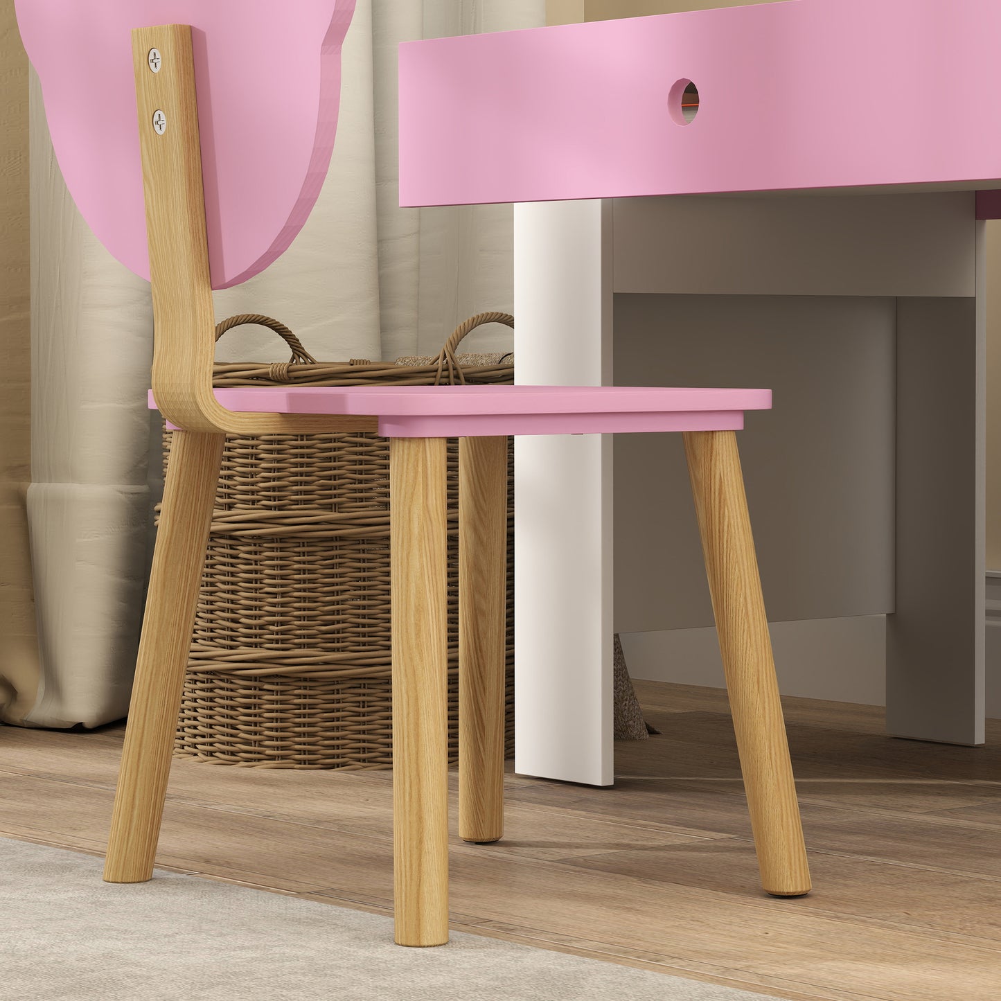 Bureau Kinderen – Kinderbureau – Schrijftafel – Speelbureau – Werkplek Kinderkamer – Inclusief Stoel – Veilig Met Lade – Beerprint Roze