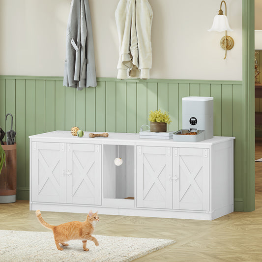 Kattenhuis – Kattenmeubel – Kattenkast – Kattenbakmeubel – Verstopte kattenbak – 140 cm Groot – Met USB Poorten en Stopcontacten – Wit