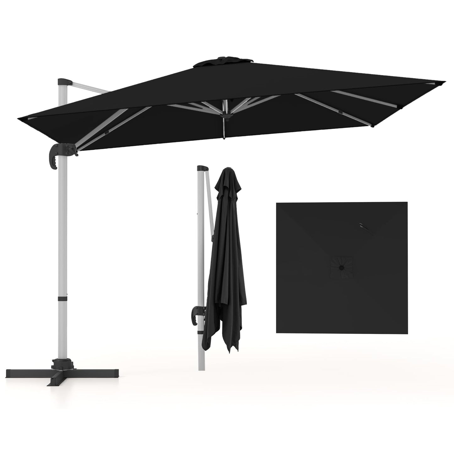 Vierkante Parasol – Zonnescherm – Tuinparasol – Terrasparasol – Marktkraamparasol – 300 x 300 cm – 360° Draaibaar – Verstelbare Kantelfunctie – Zwart