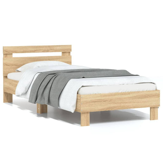 Bed Frame without Mattress with Headboard Sonoma Oak 90x190 cm Single with Slat Support Platform Bed Frame Suitable for Mattress Size 90 x 190 cm for Bedroom Style A