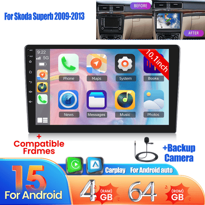 10,1” Android 15 Autoradio – Multimedia Speler – Navigatiesysteem – Car Stereo – Dashboard Radio – Draadloos CarPlay & Android Auto – AHD Achteruitrijcamera & Steering Wheel Control – 4GB RAM 64GB Opslag