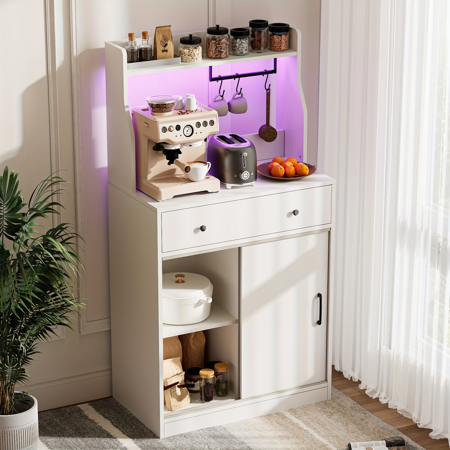Keukenkast – Opbergkast – Buffetkast – Keukenmeubel – Keukenonderkast – Verstelbare Planken – Kras- en Slijtvast Kunststof – Modern Wit – 70x40x134 cm