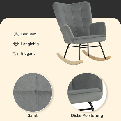 Vintage Schommelstoel – Schommelstoel – Relaxstoel – Fauteuil – Wiegstoel – Donkergrijs – Beukenhout & Staal – Dikke Bekleding