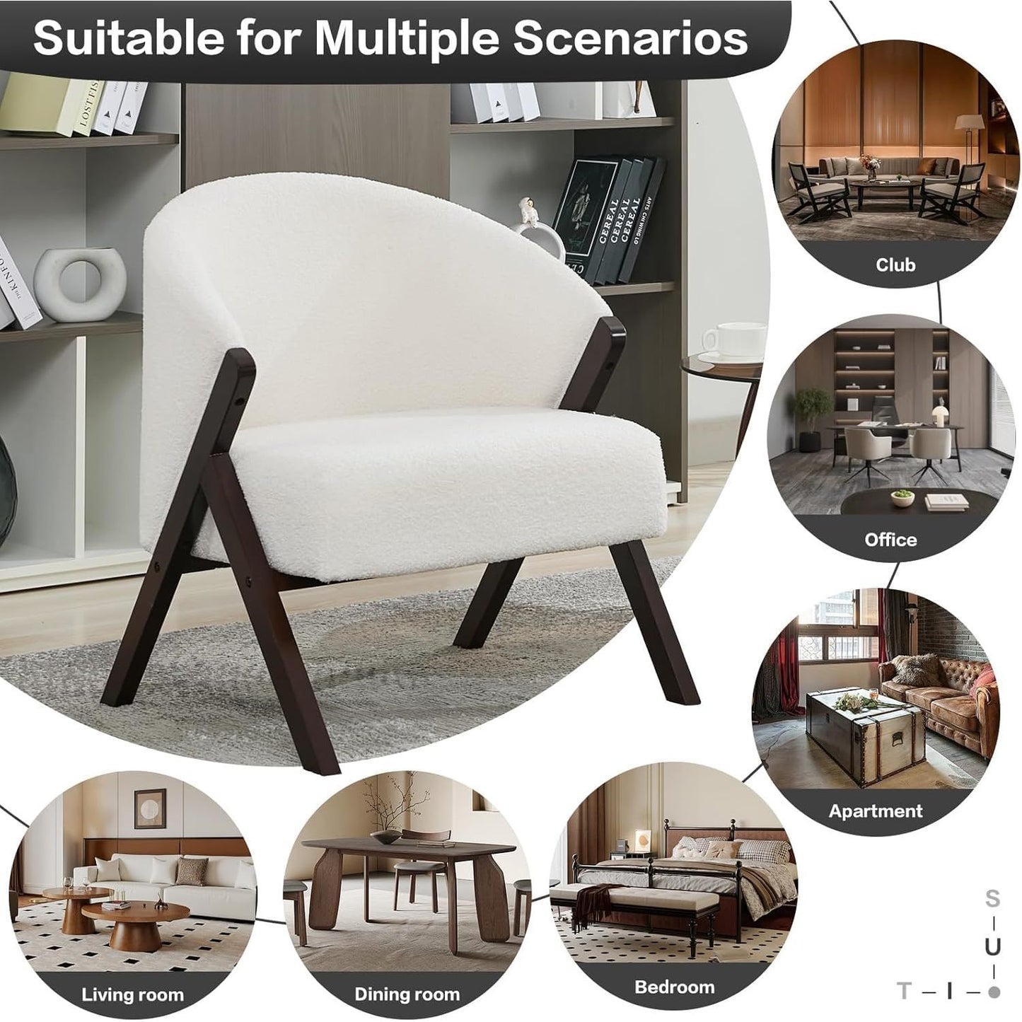 Easy Assembly Lounge Chair - Minimalist Upholstered (No Soft) Reading Side Chair Suitable for Bedroom & Living Room, Wood Frame, Compact, Easy Maintenance, Comfortable Seating