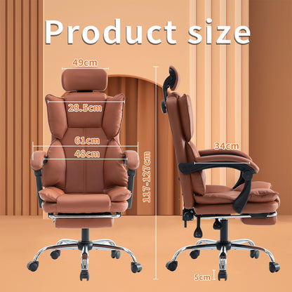Bureaustoel – Gamingstoel – Werkstoel – Office Chair – Thuiswerkstoel – Verstelbare Hoogte – PU Lederen Bekleding – Zachte Schuimzitting – Stevige Rugondersteuning – Bruin