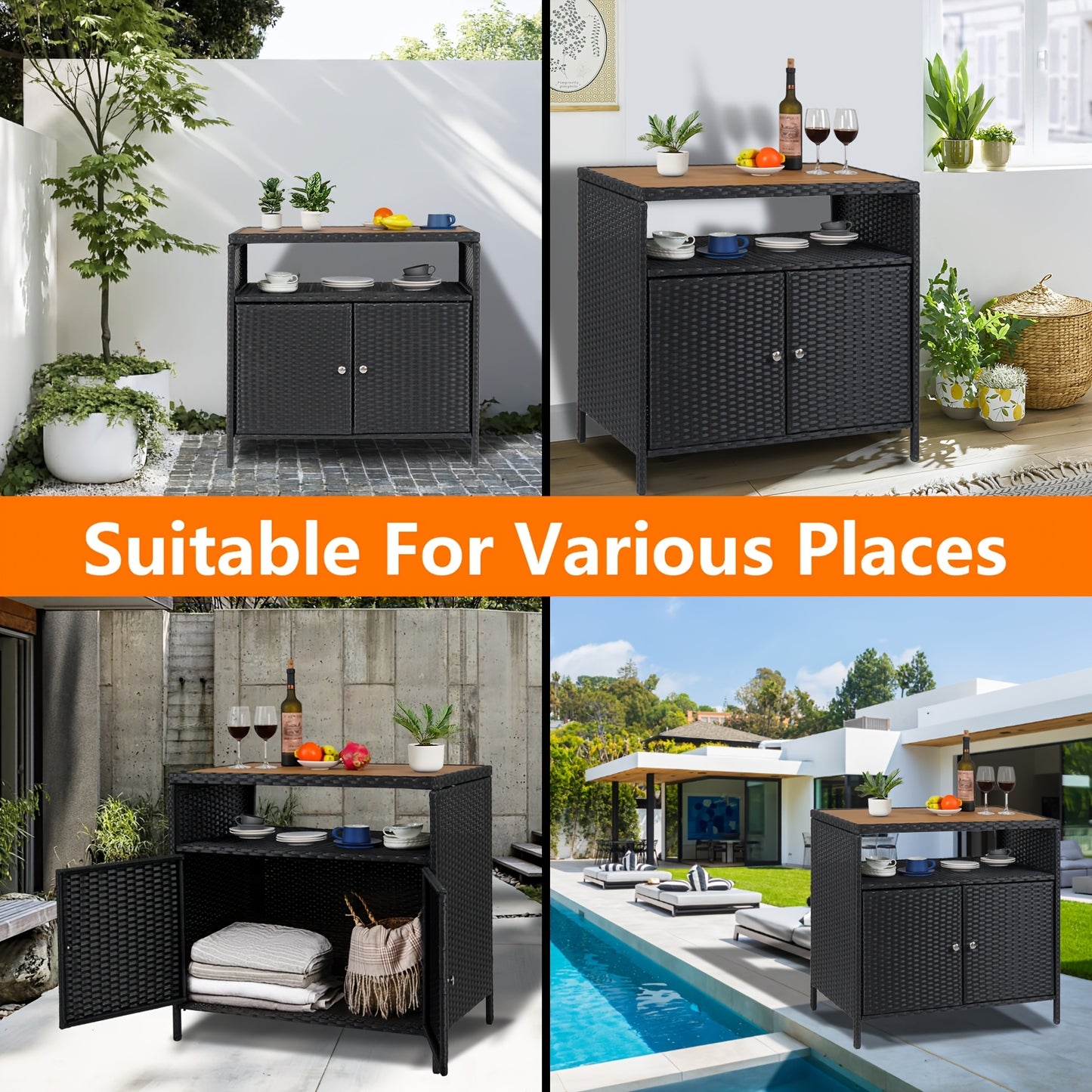 Opbergkast Buiten – Buitenopberger – Tuinkast – Tuinopslag – Terrasopberger – Rattan & Metalen Frame – Weerbestendig & Ruim