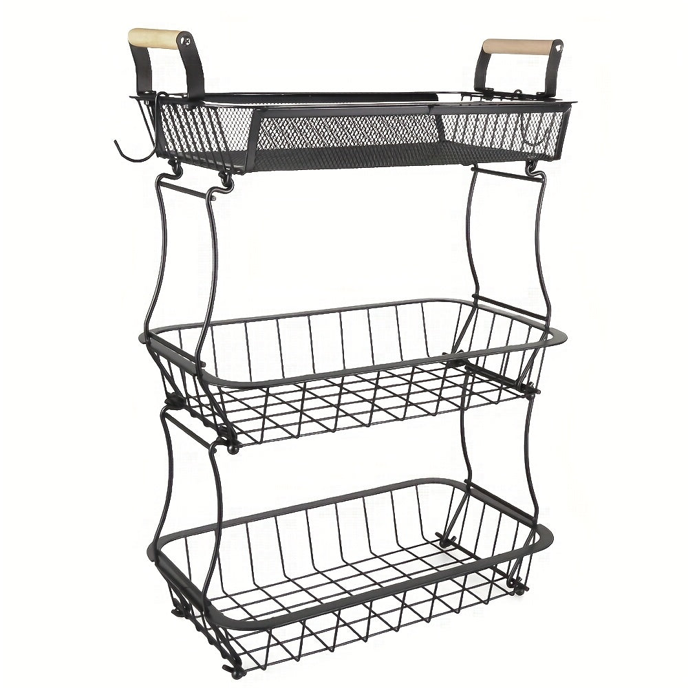Opbergmand – Opbergbox – Organizer – Kastmand – Opbergsysteem – 3 Laags Carbon Staal – Houten Handvatten – Duurzaam & Ruimtebesparend – 37x22x55 cm