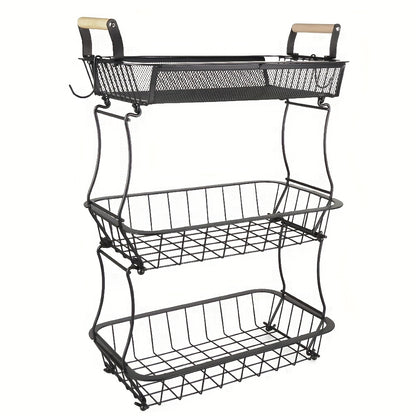 Opbergmand – Opbergbox – Organizer – Kastmand – Opbergsysteem – 3 Laags Carbon Staal – Houten Handvatten – Duurzaam & Ruimtebesparend – 37x22x55 cm