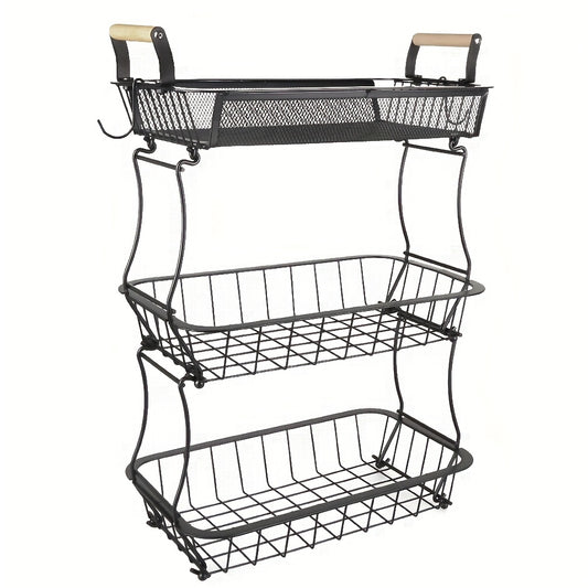 Opbergmand – Opbergbox – Organizer – Kastmand – Opbergsysteem – 3 Laags Carbon Staal – Houten Handvatten – Duurzaam & Ruimtebesparend – 37x22x55 cm