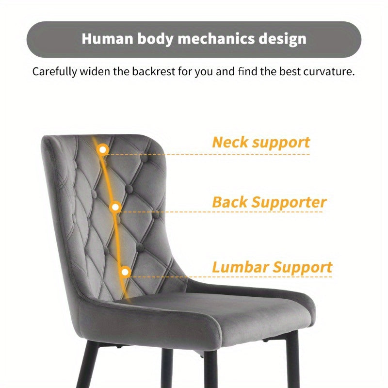 Eetkamerstoelen – Keukenstoelen – Bureaustoelen – Stoelen Met Rugleuning – Velvet Gestoffeerde Stoel 2 Stuks – Ergonomisch Ontwerp – Zwarte Metalen Poten