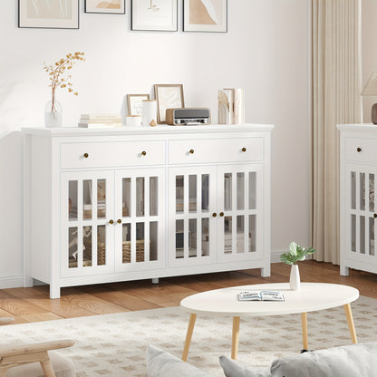 Keukenkast – Opbergkast – Sideboard – Buffetkast – Dressoir – Wit Houten Meubel – 3 Lades & 2 Deuren – Verstelbare Planken – Massief Hout