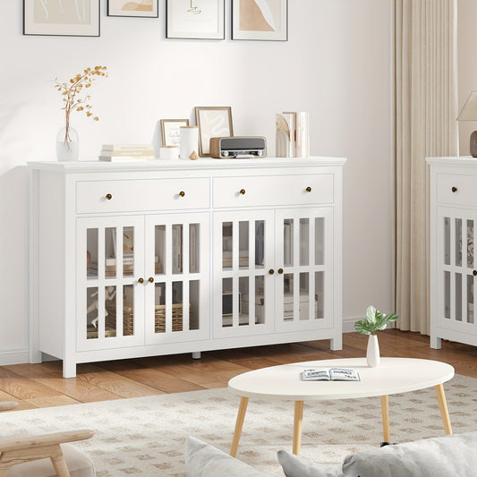 Keukenkast – Opbergkast – Sideboard – Buffetkast – Dressoir – Wit Houten Meubel – 3 Lades & 2 Deuren – Verstelbare Planken – Massief Hout