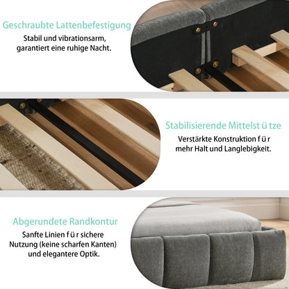 Bedframe – Tweepersoonsbed – Ledikant – Slaapbank – Platformbed – Donkergrijs Chenille – 160x200 cm – Stevig Eucalyptus Hout & IJzeren Frame